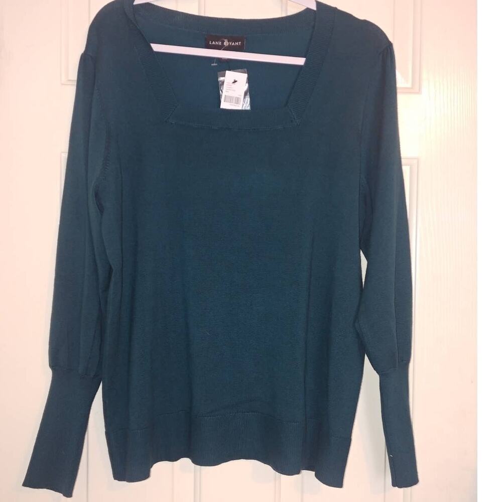 Lane Bryant Long Sleeve Lightweight Sweater Square Neck Emerald Green 14/16 NWT